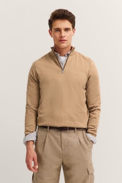 Rozpinany sweter męski bugatti z kaszmirem beige