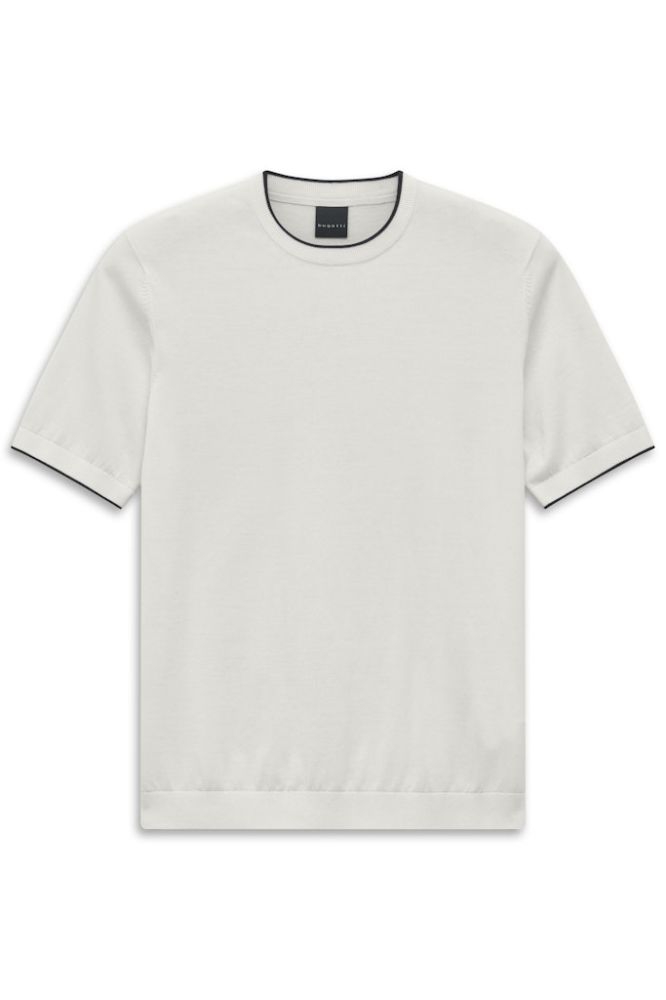 Dzianinowy t-shirt męski bugatti biały