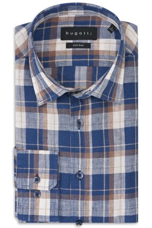 Lniana koszula męska bugatti Modern Fit w kratę