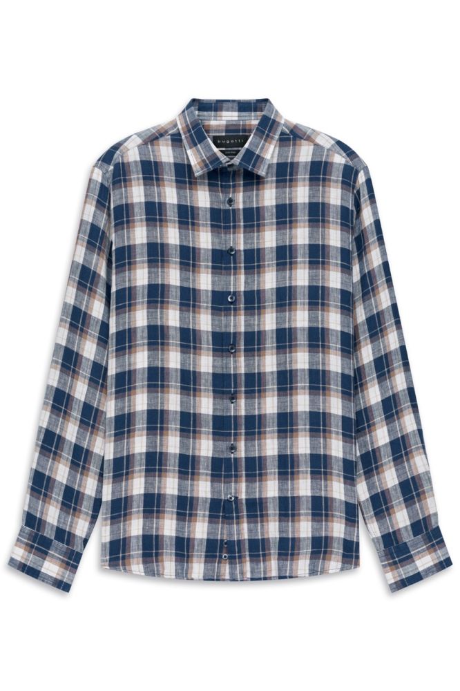 Lniana koszula męska bugatti Modern Fit w kratę