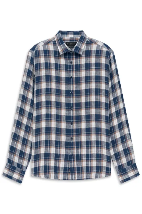 Lniana koszula męska bugatti Modern Fit w kratę