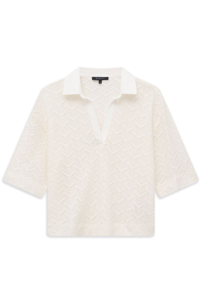 Dzianinowa koszulka damska polo bugatti Off-White