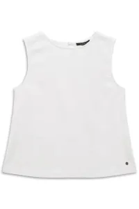 Biała bluzka damska bugatti bez rękawów z lnem