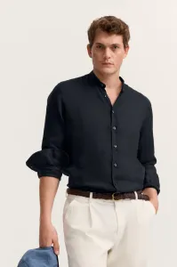 Lniana koszula męska bugatti navy ze stójką