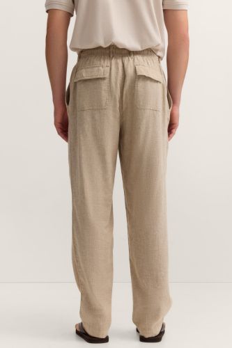 Lniane spodnie męskie bugatti light beige