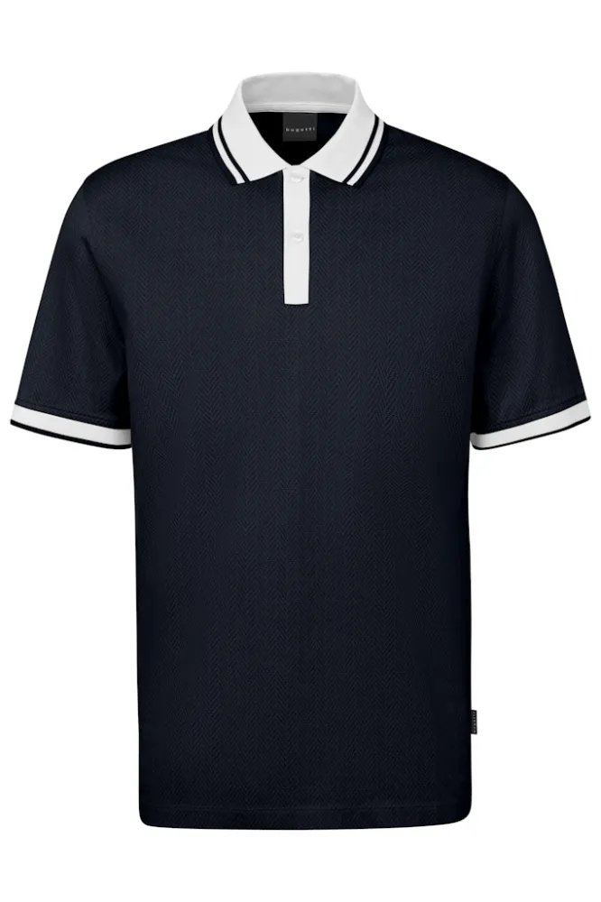 Koszulka męska polo bugatti granatowa z kontrastami