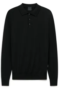 Wełniana koszulka męska longsleeve polo bugatti black