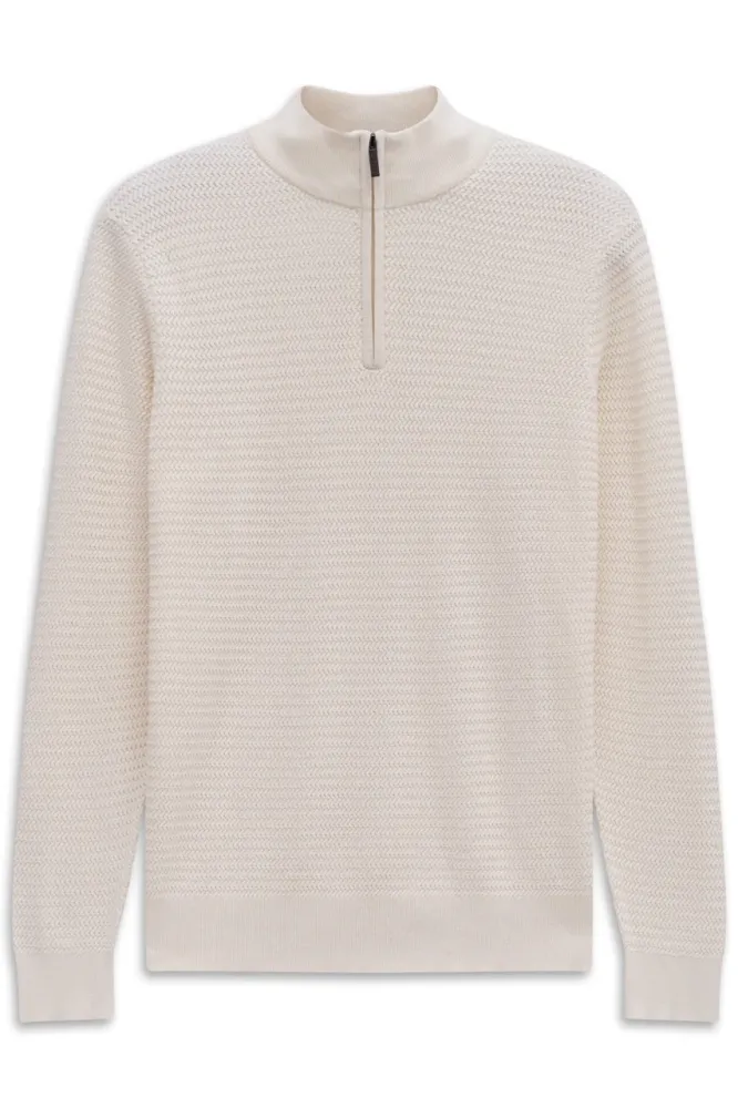 Sweter męski bugatti z krótkim zamkiem śmietankowy