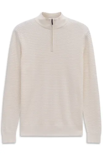 Sweter męski bugatti z krótkim zamkiem śmietankowy