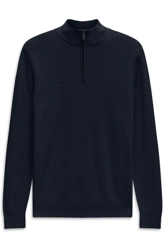 Sweter męski bugatti z krótkim zamkiem granatowy