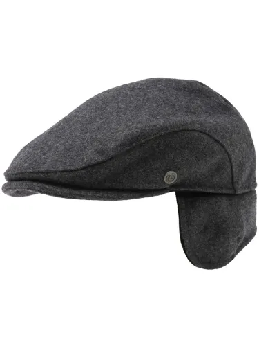 Wełniany kaszkiet męski bugatti z nausznikami Dark Gray