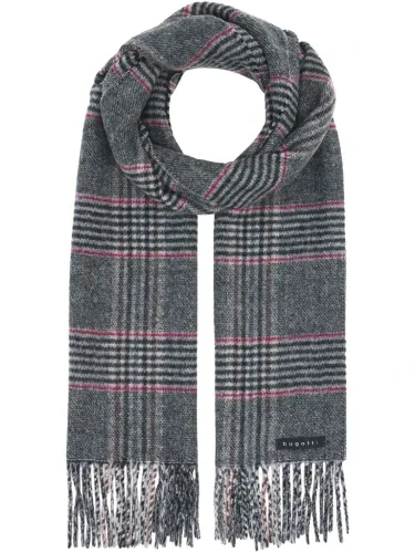 Wełniany szalik męski bugatti w kratę navy gray