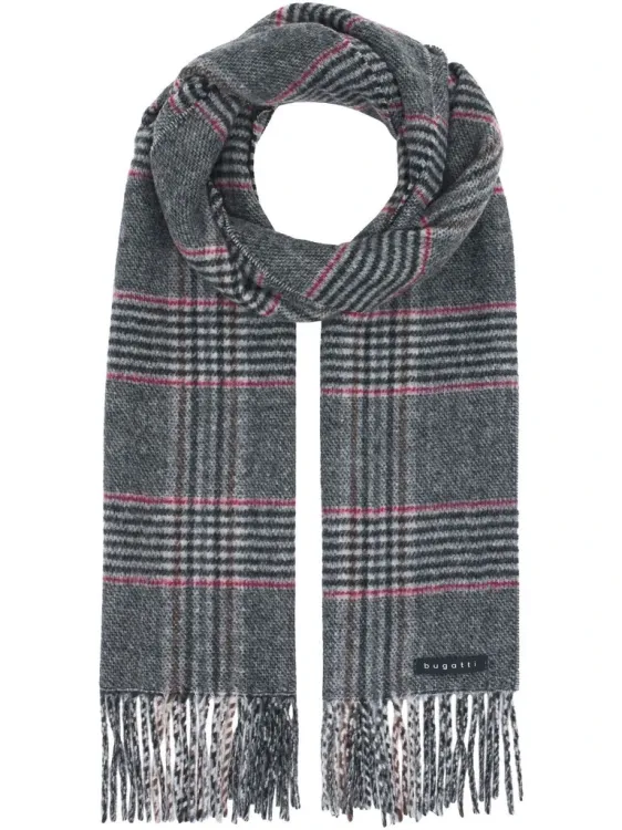 Wełniany szalik męski bugatti w kratę navy gray